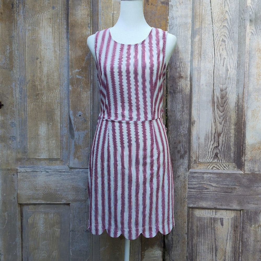 Striped Sleeveless Mini Apron Style Dress